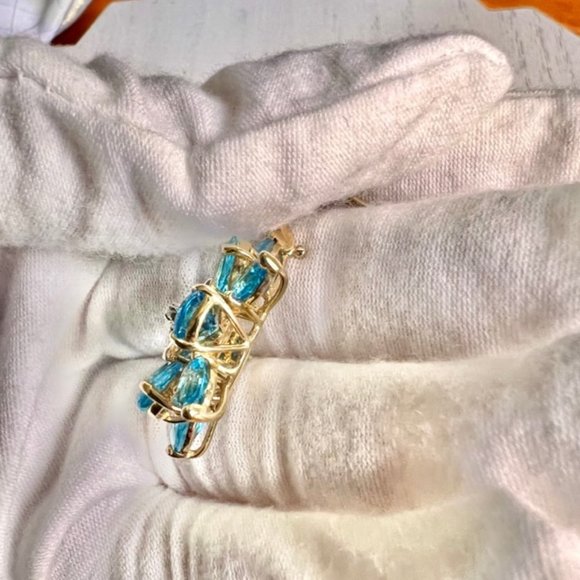 Vintage Blue Topaz Cluster with Diamond Pendant, Blue Topaz Jewelry - Picture 5 of 8